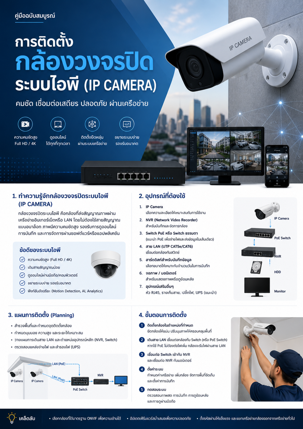 ???? การติดตั้งกล้องวงจรปิดระบบไอพี (IP Camera) แบบมืออาชีพ