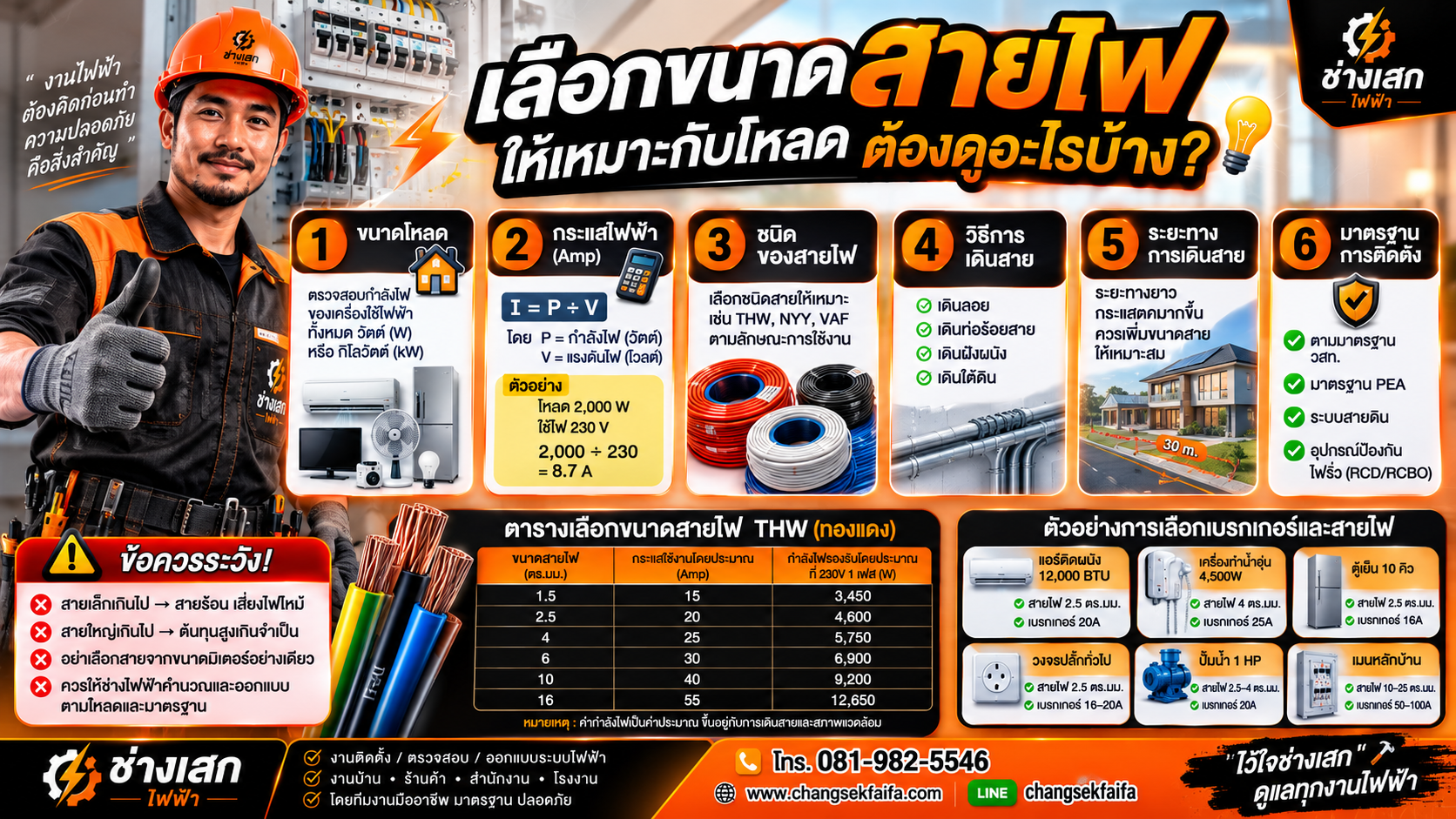 เลือกขนาดสายไฟให้เหมาะกับโหลด ต้องดูอะไรบ้าง? คู่มือสำหรับเจ้าของธุรกิจและร้านค้า